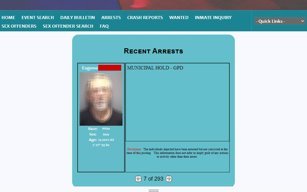 A screenshot of the search tool that allows researchers to see those who have been recently arrested and booked in the county jail.